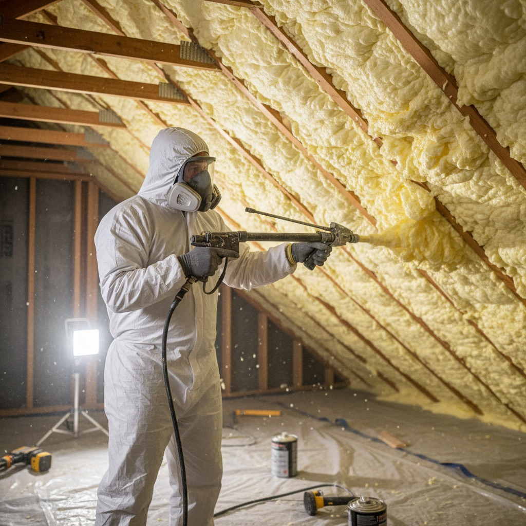 Spray foam insulation in attic rafters