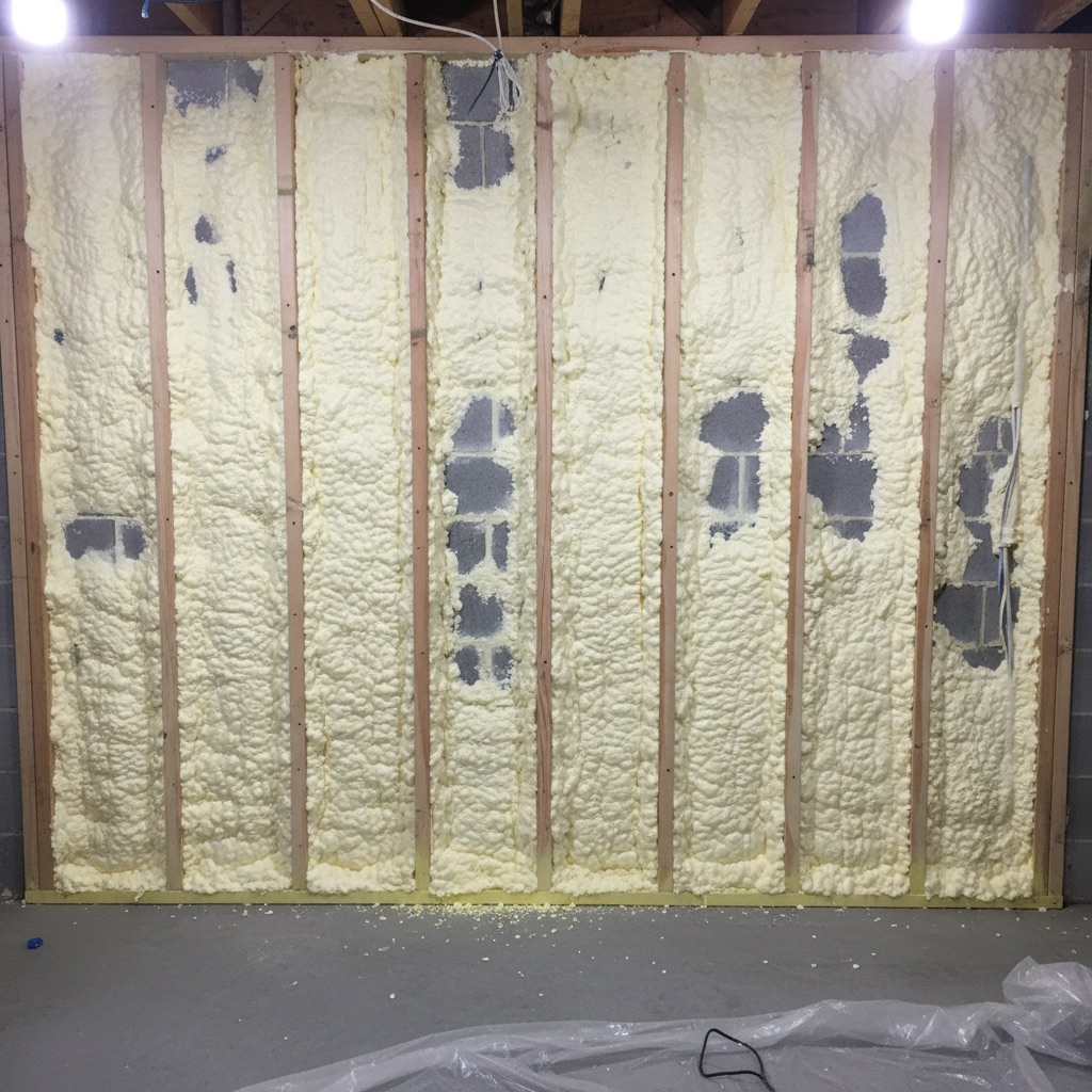 Spray foam insulation on basement walls
