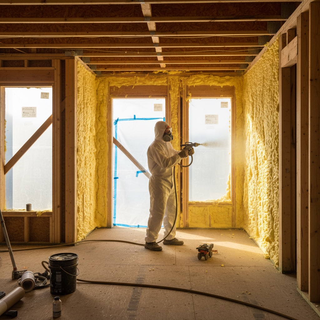 Spray foam insulation in new construction