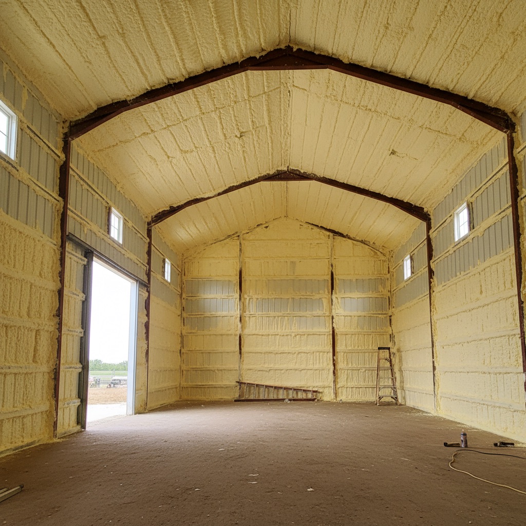 Spray foam insulation in pole barn